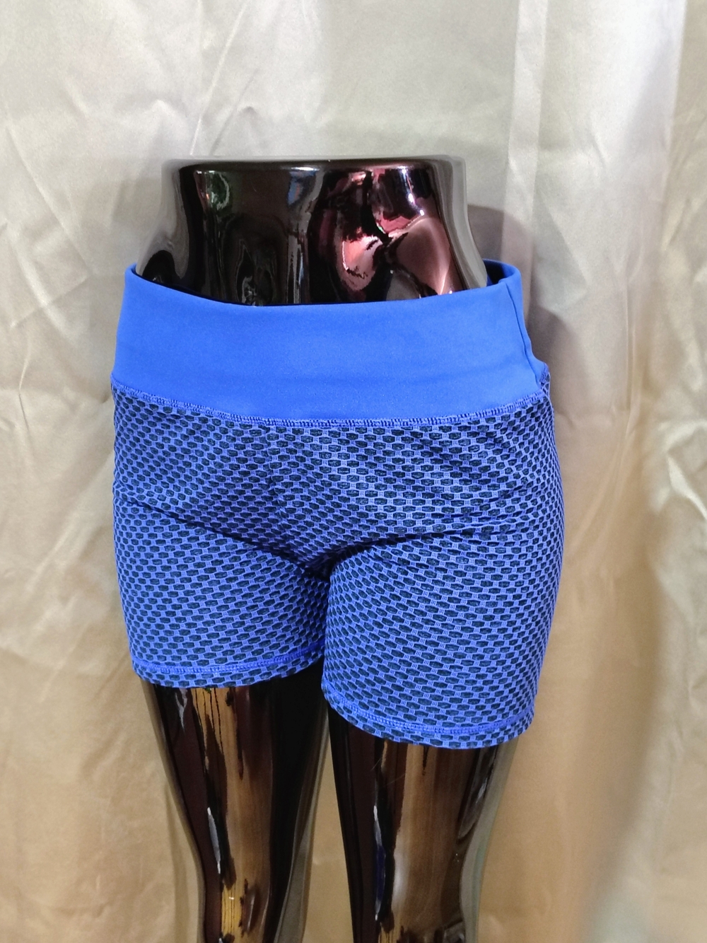 High-Rise Textured Blue Bike Shorts for Women XXL